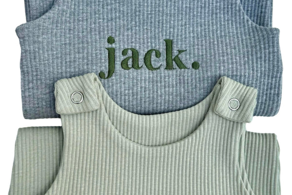 Sage baby dungarees from DreamBuy