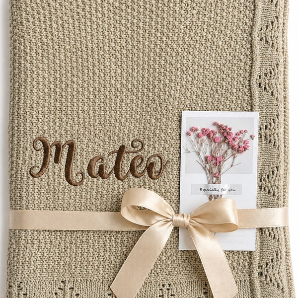 Taupe Personalised Baby Blanket Knitted