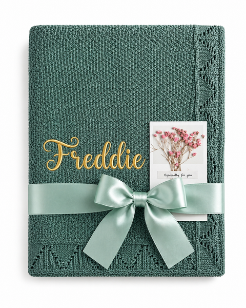 Dark Moss Personalised Baby Blanket Knitted