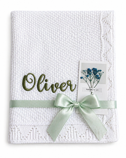 Pearl White Personalised Baby Blanket Knitted