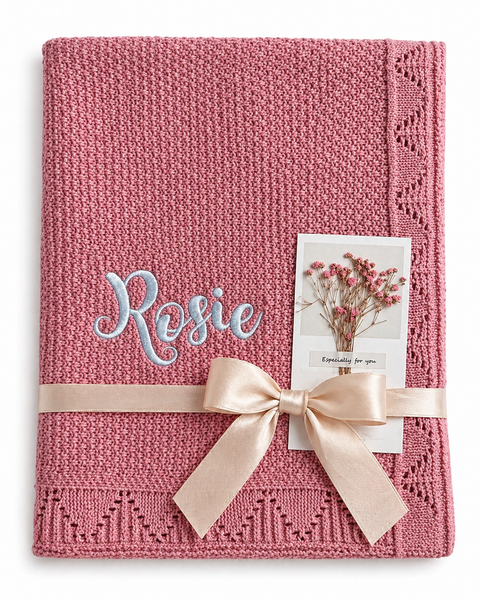 French Rose Personalised Baby Blanket Knitted