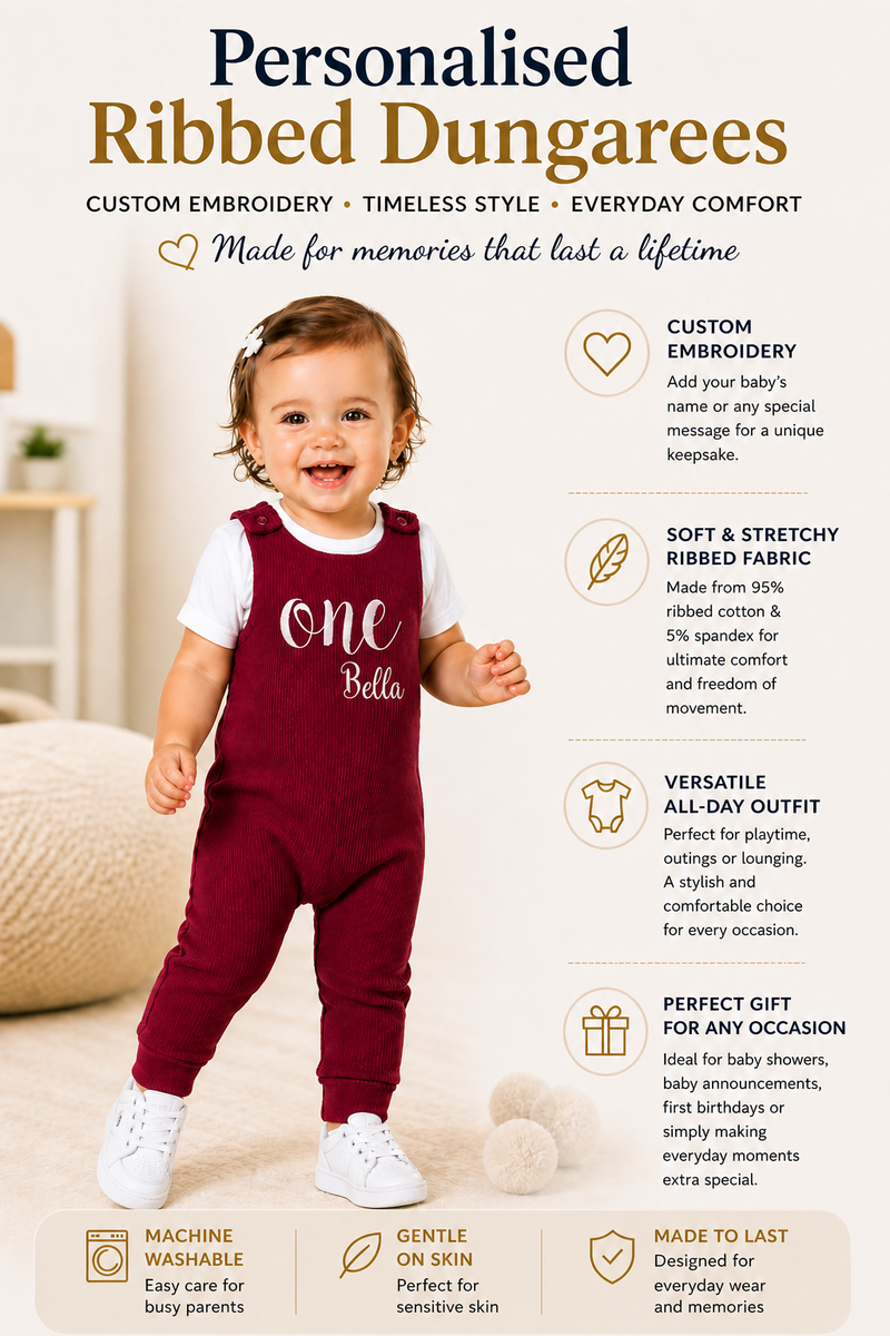 Claret Red Personalised or Plain Dungarees