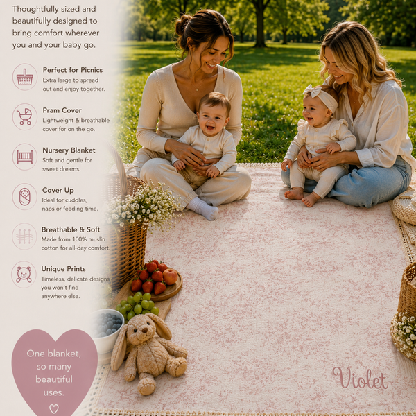 Dandelions Personalised Muslin Baby Blanket – 100% Cotton