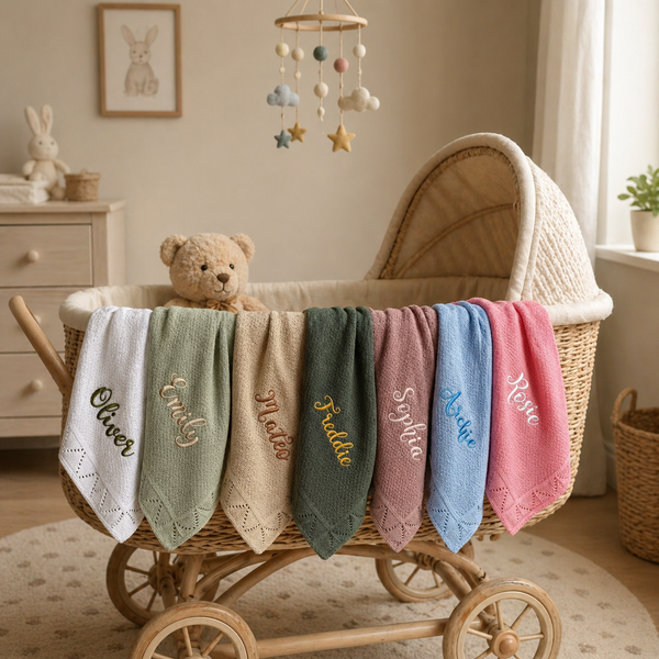Eucalyptus Sage Personalised Baby Blanket Knitted